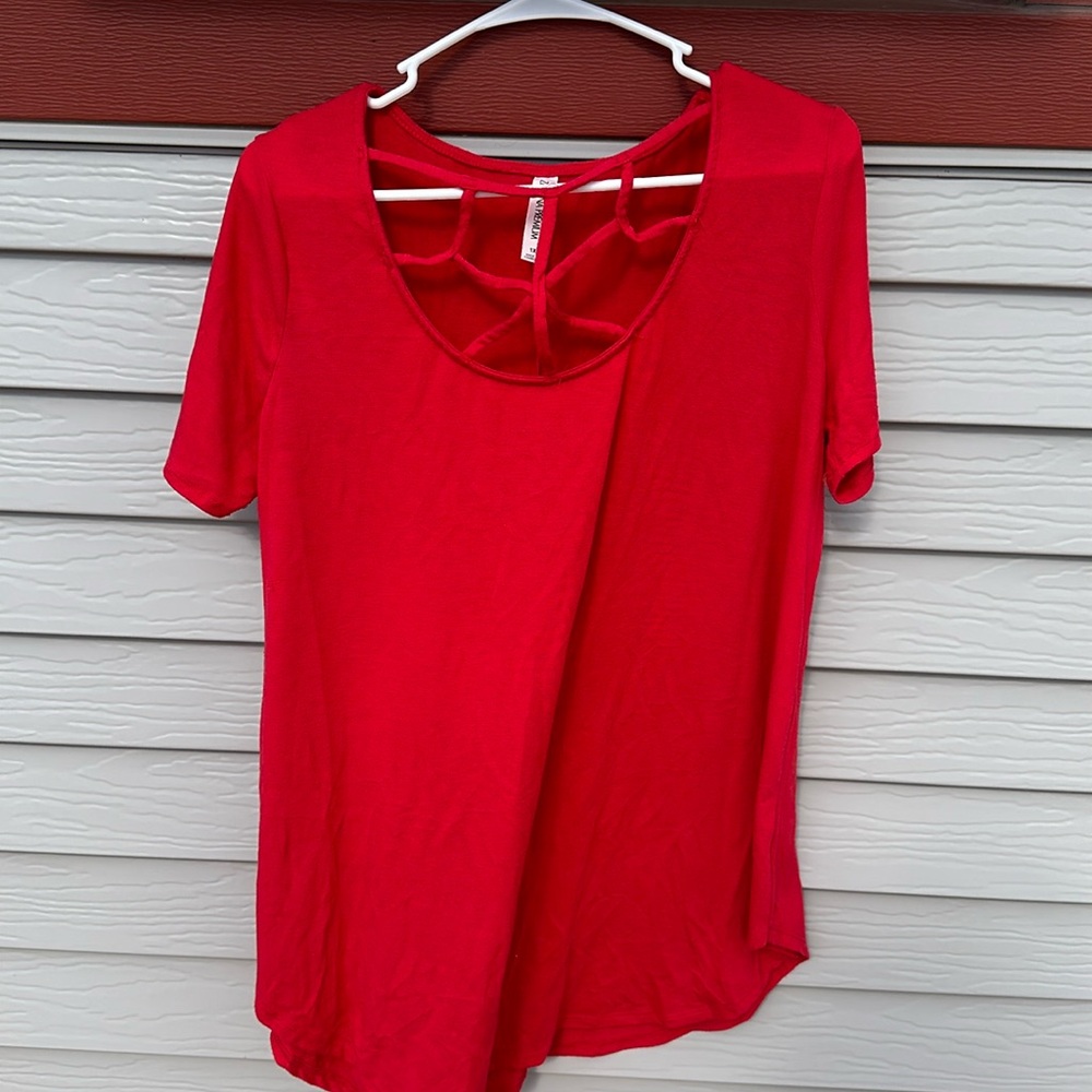 Zenana Premium, Size 1X, Red Short Sleeve Criss Cross Front Top